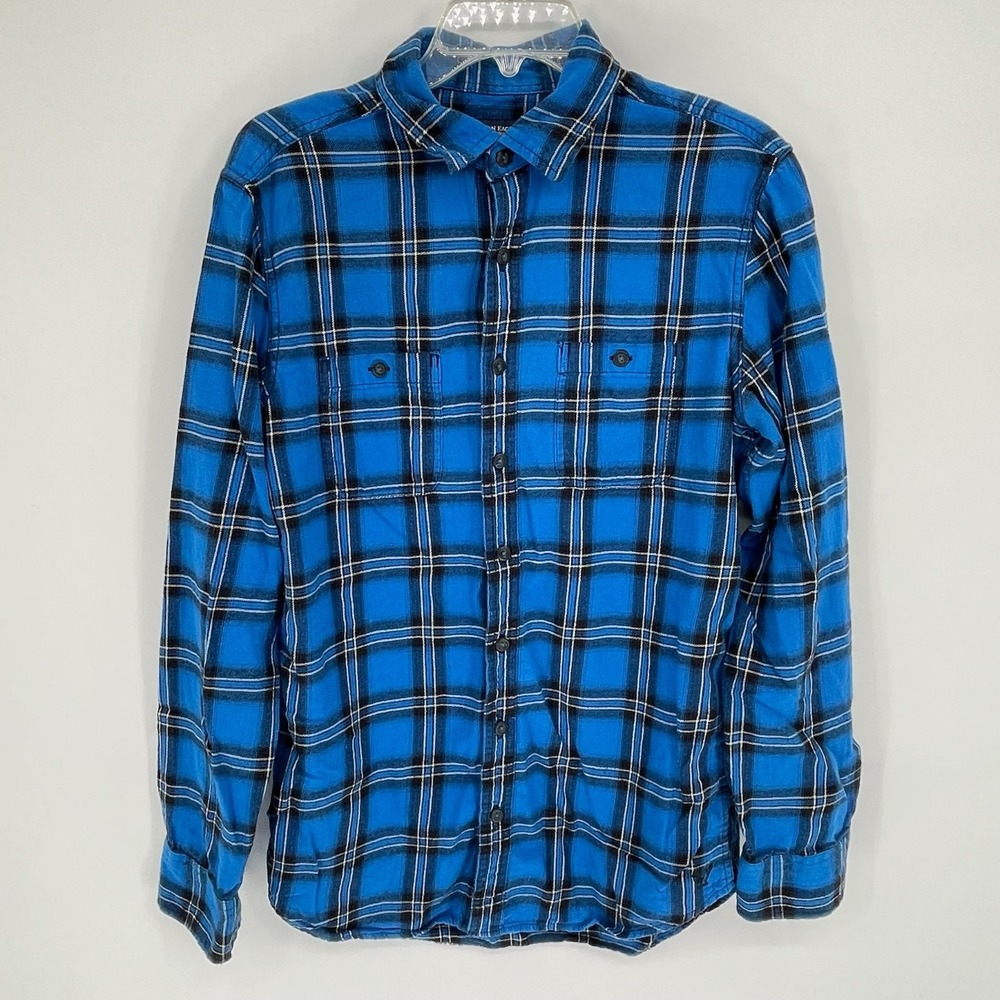 American Eagle Outfitters Men's Blue Plaid Button Front Flannel Shirt Size M/L